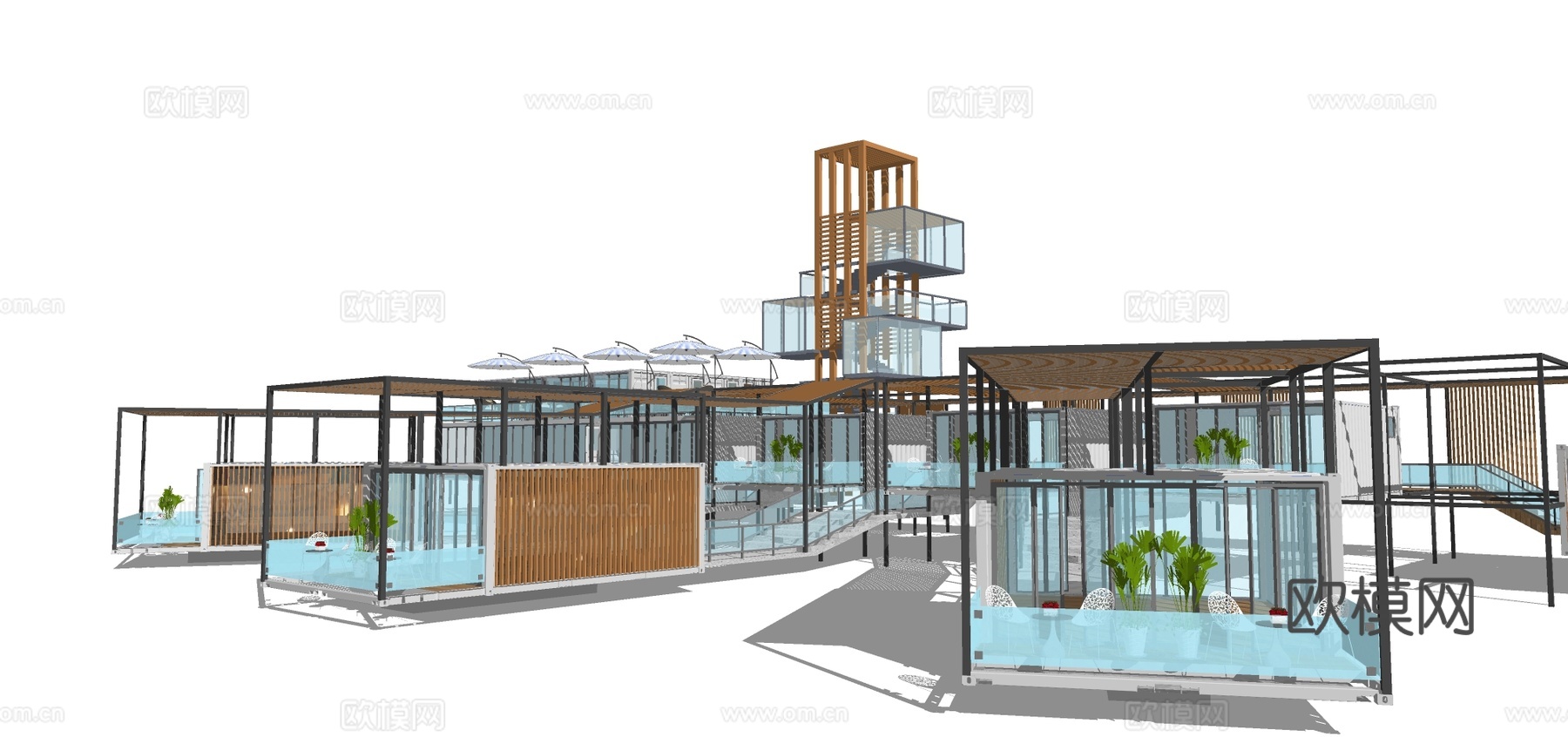现代集装箱餐厅su模型下载