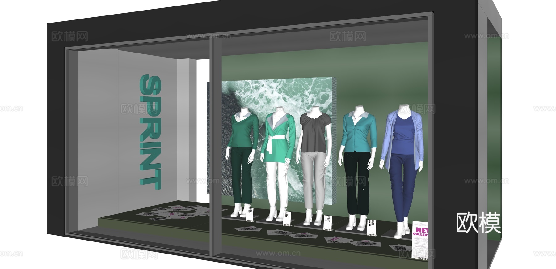现代服装店橱柜su模型下载