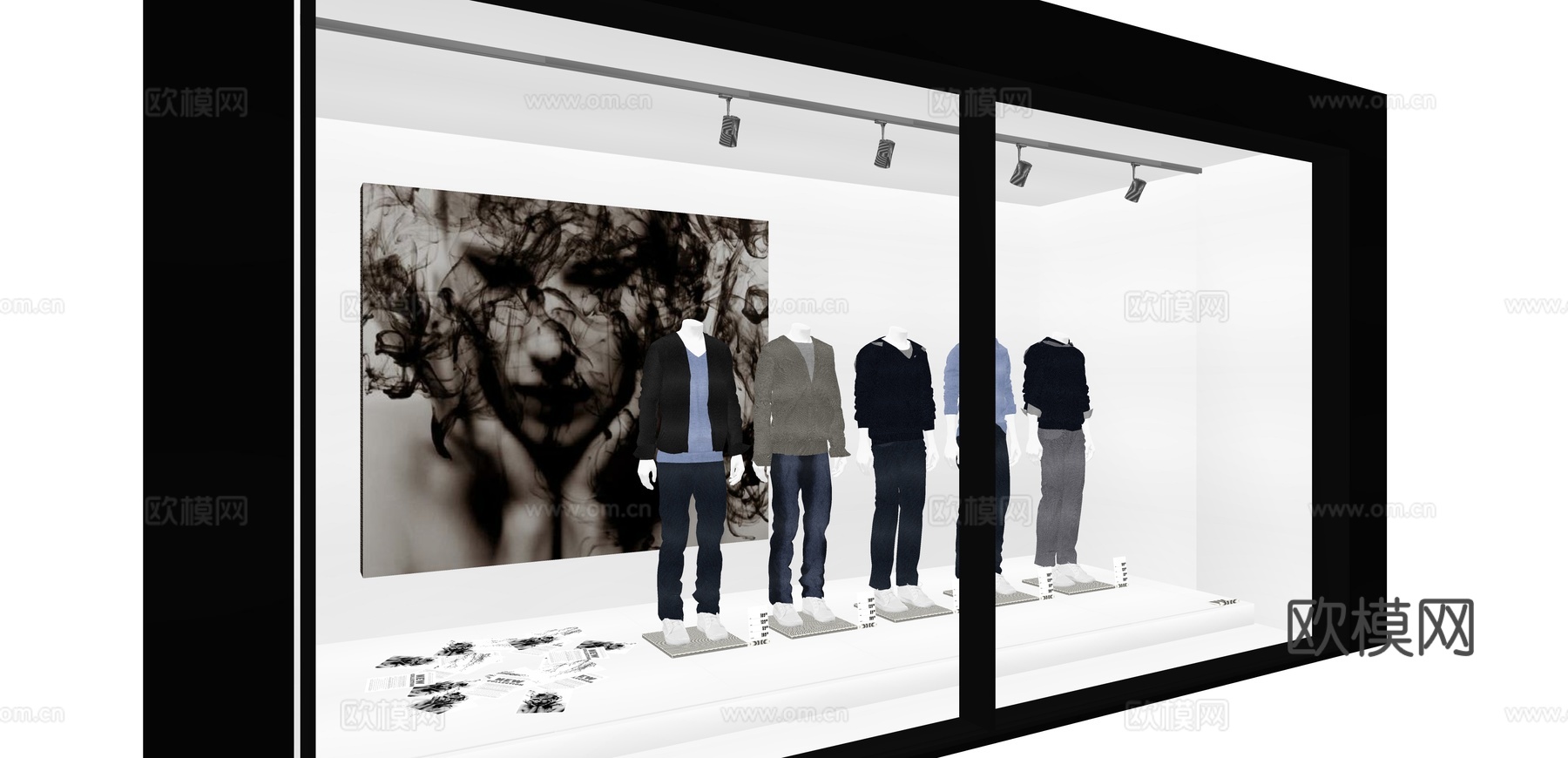 现代服装店橱窗su模型下载