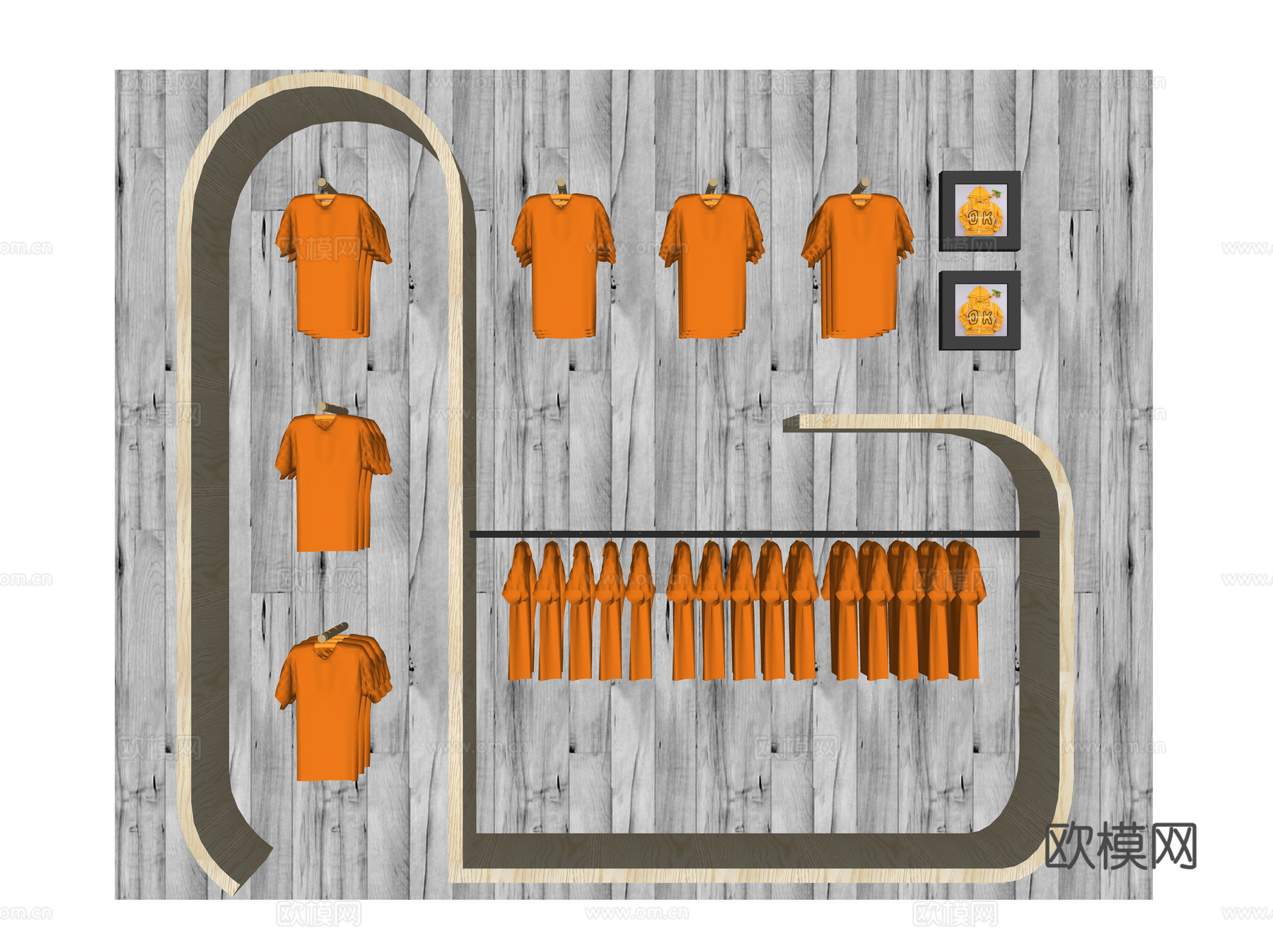 现代服装店展示架su模型下载