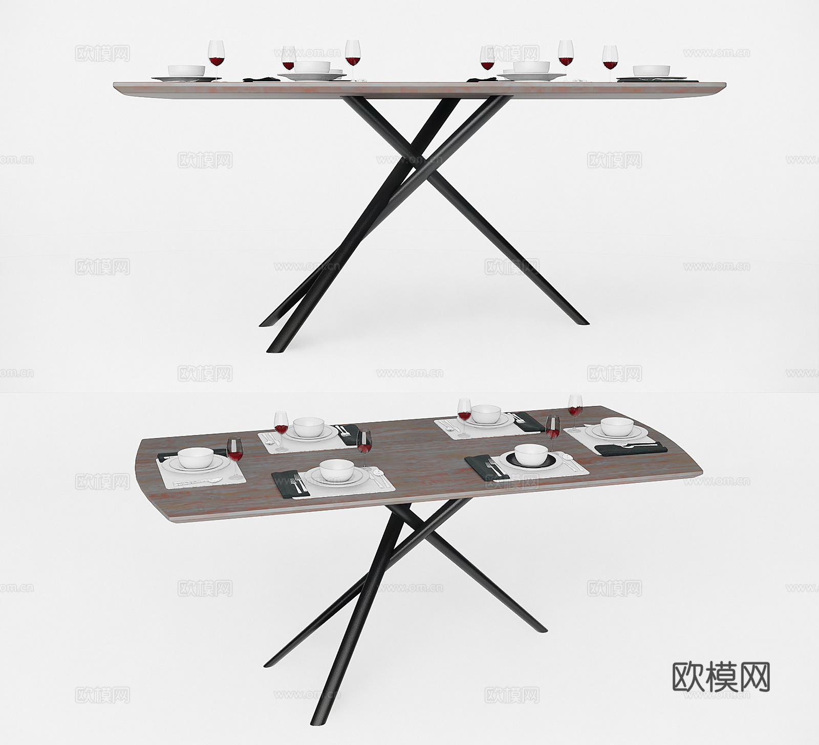 现代条形餐桌su模型下载
