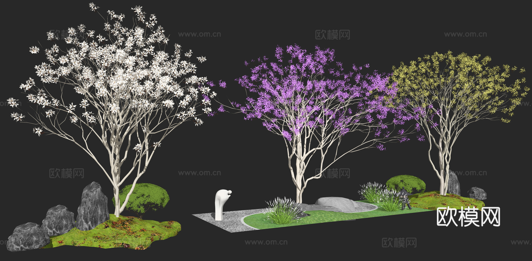 现代乔木景观树su模型下载