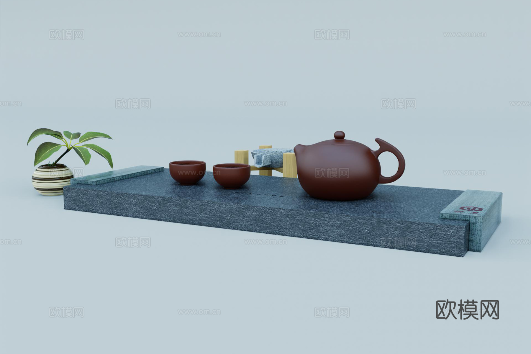 现代黑金石茶盘su模型下载