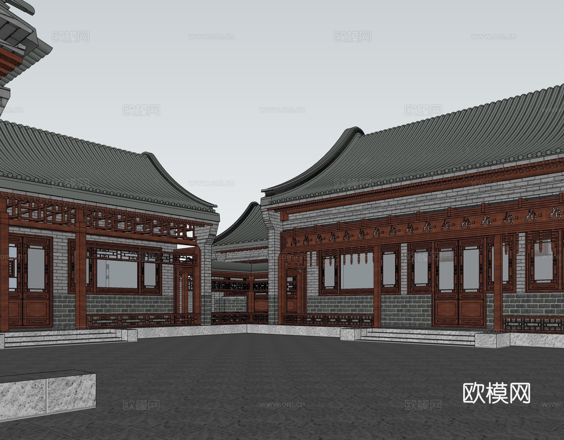 中式古建四合院su模型下载