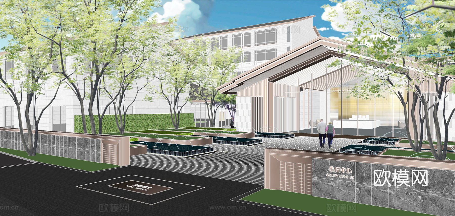 新中式售楼部建筑外观su模型下载