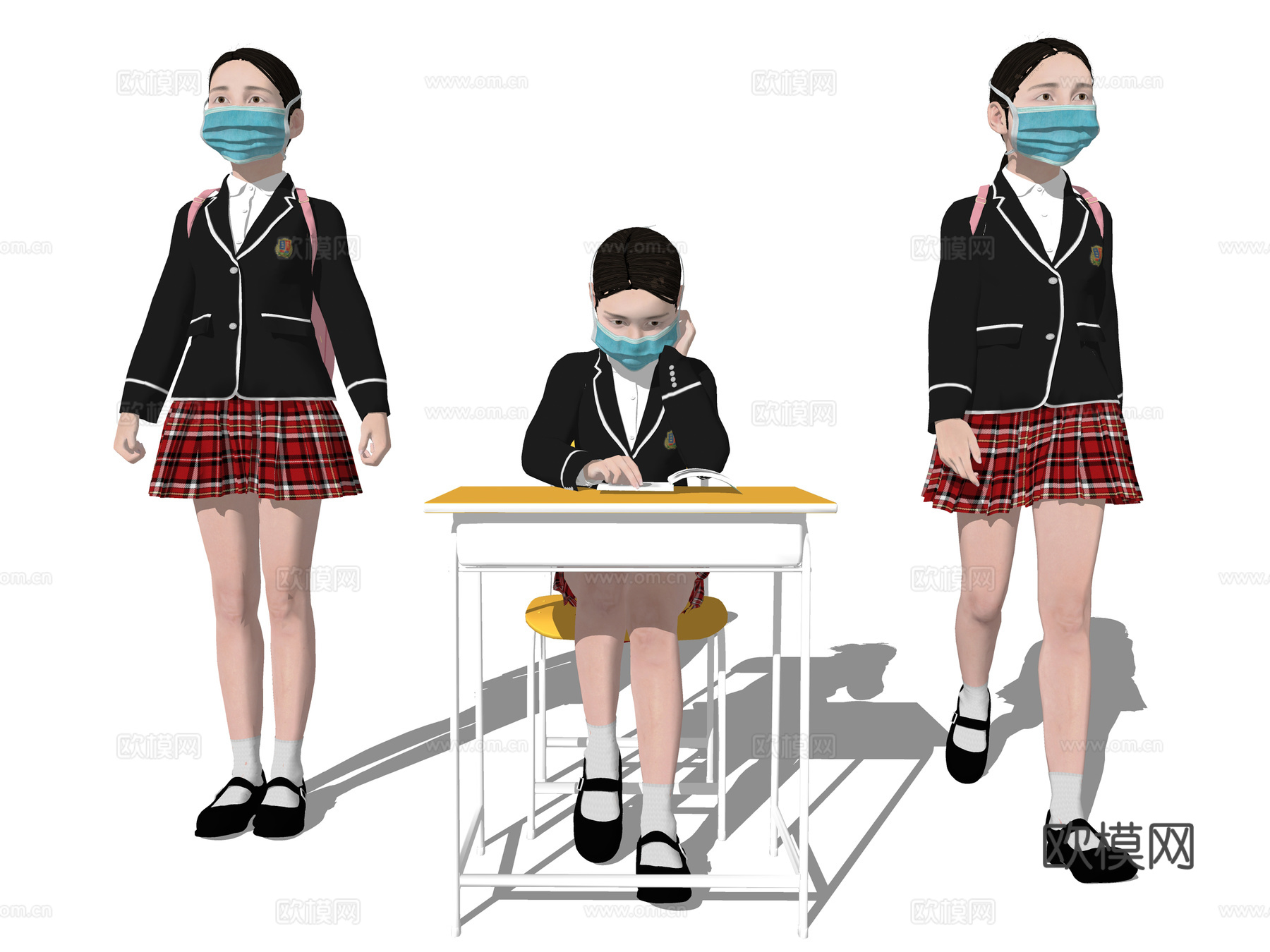 现代戴口罩小学生人物su模型下载