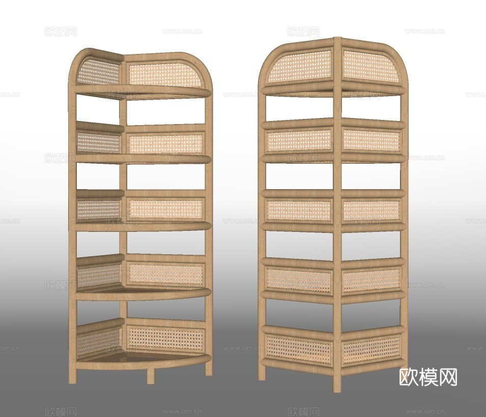 现代竹编储物架子su模型下载