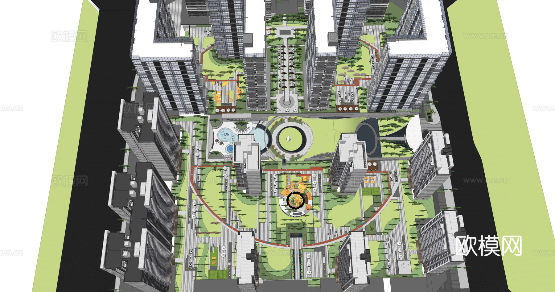 现代住宅小区鸟瞰图su模型下载