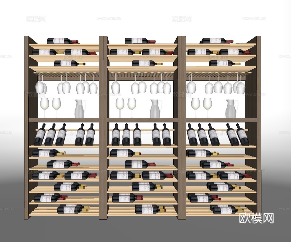 现代酒架酒柜su模型下载