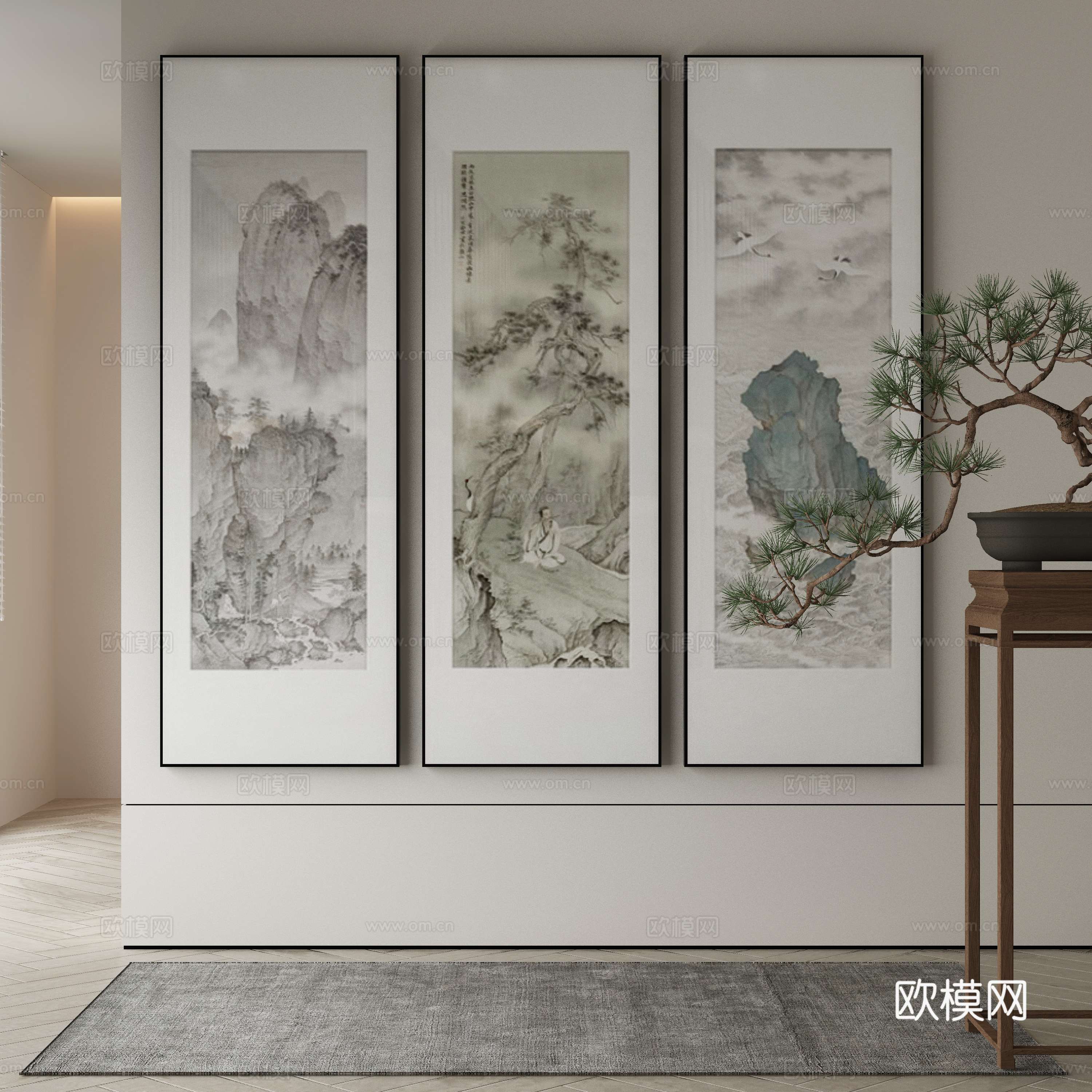 新中式侘寂挂画 油画3d模型