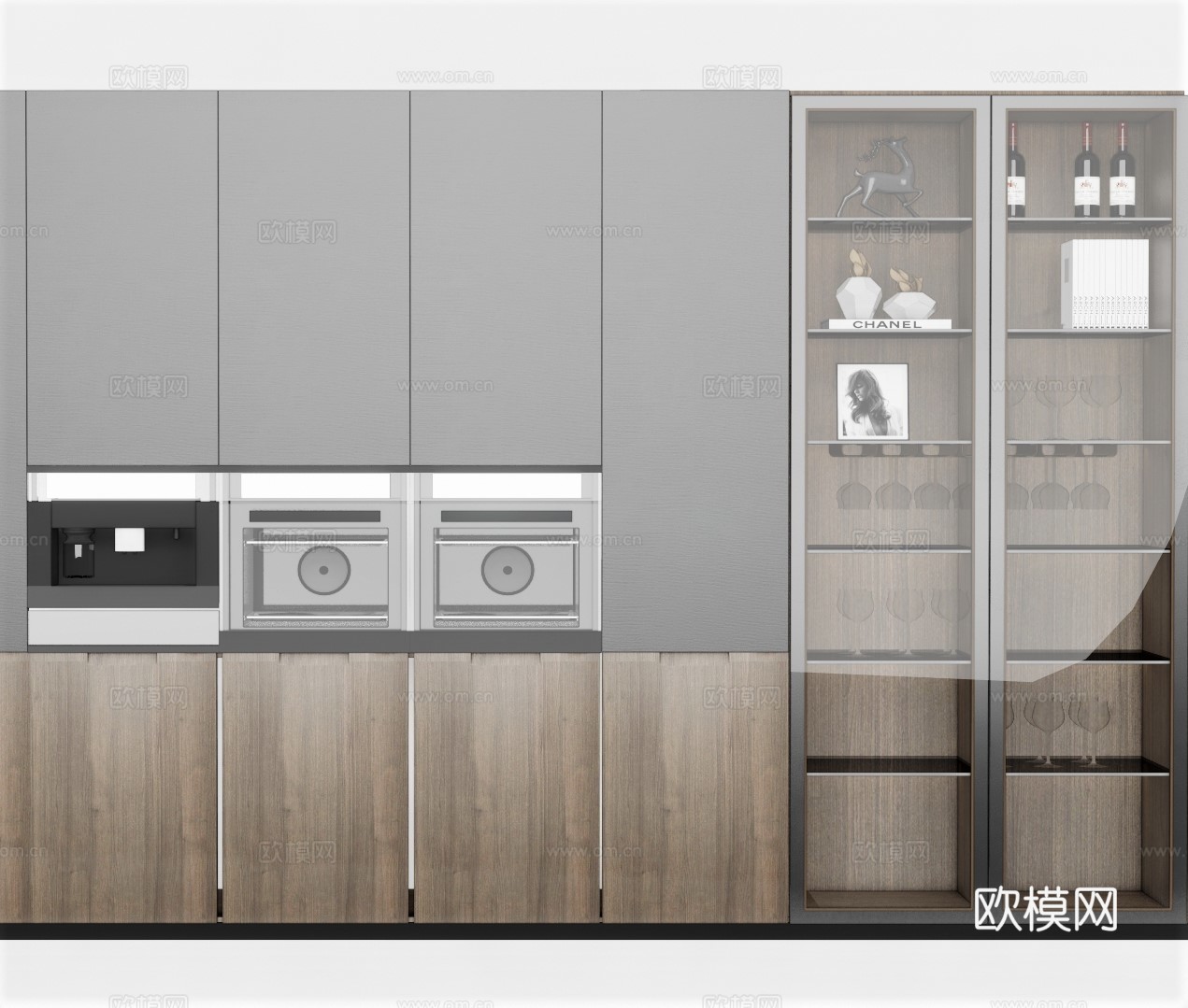 现代实木橱柜su模型下载