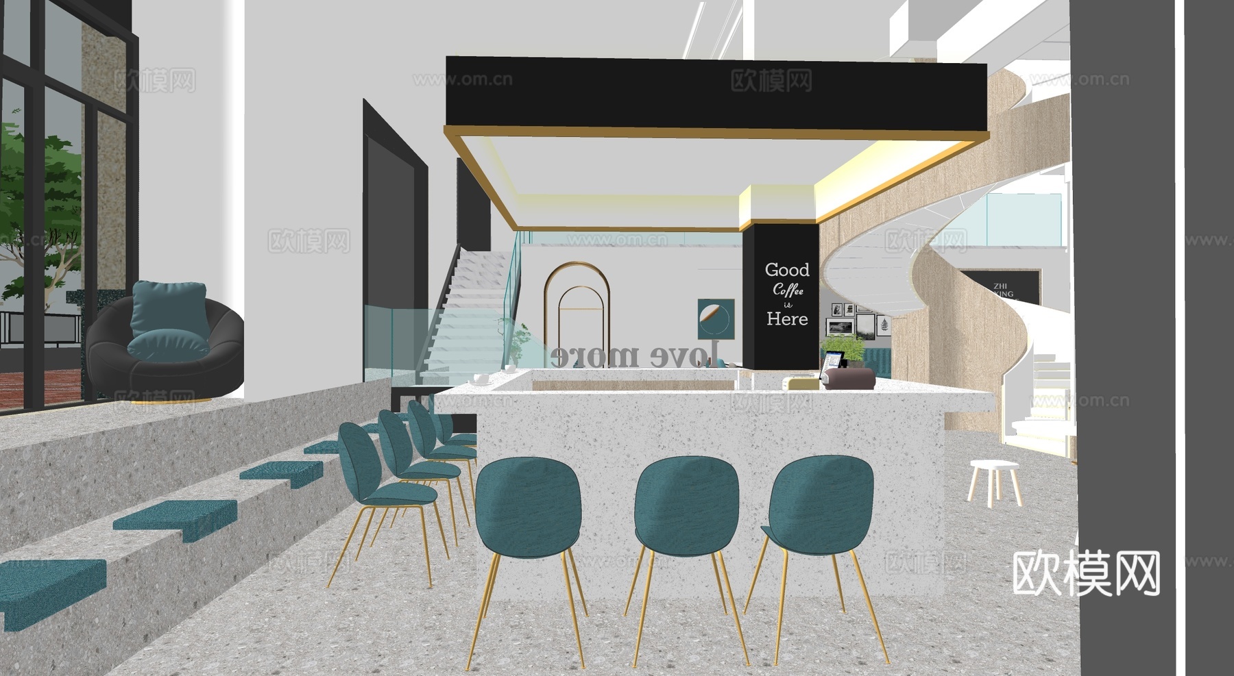 北欧奶茶店su模型下载