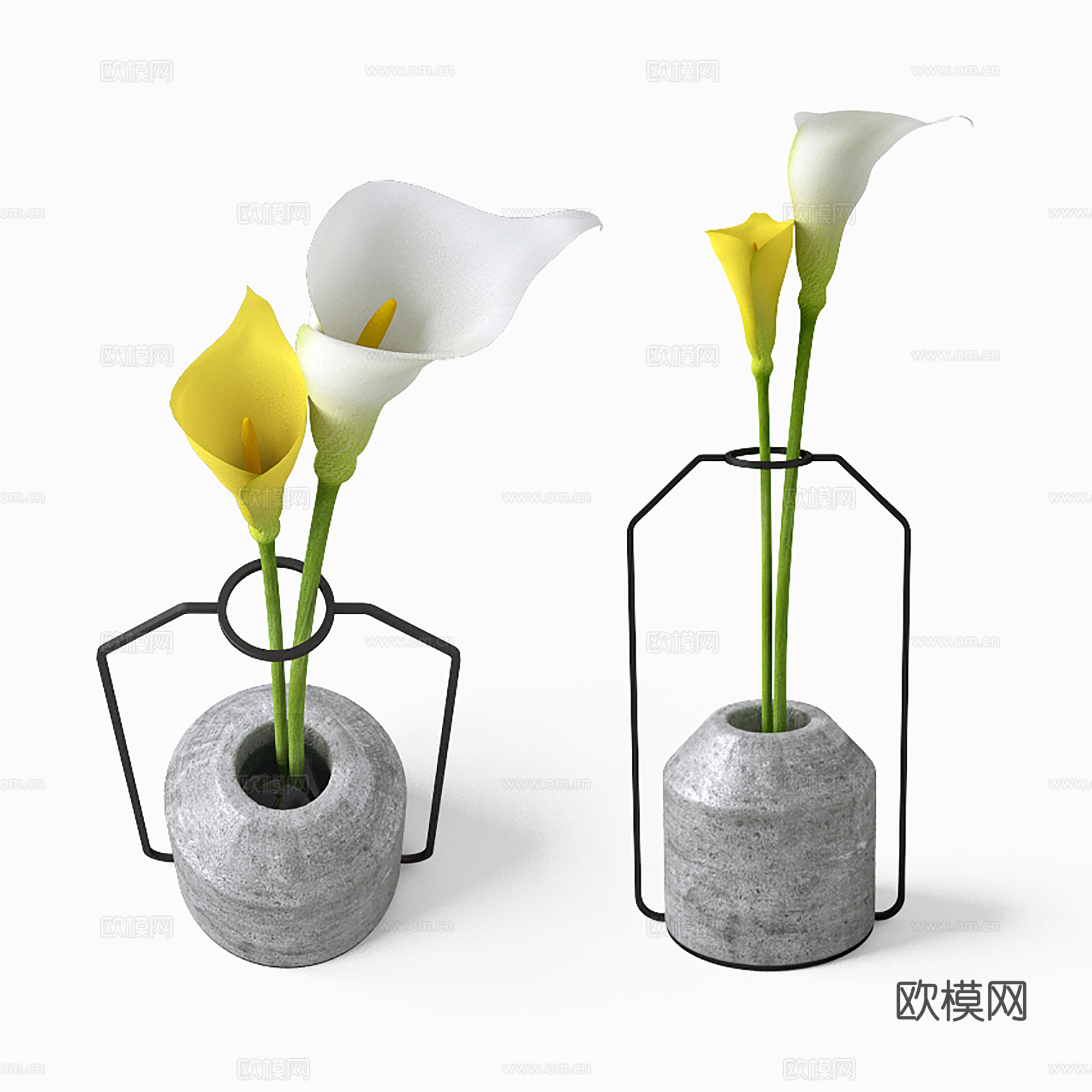 现代花瓶花艺  玻璃插花组合3d模型