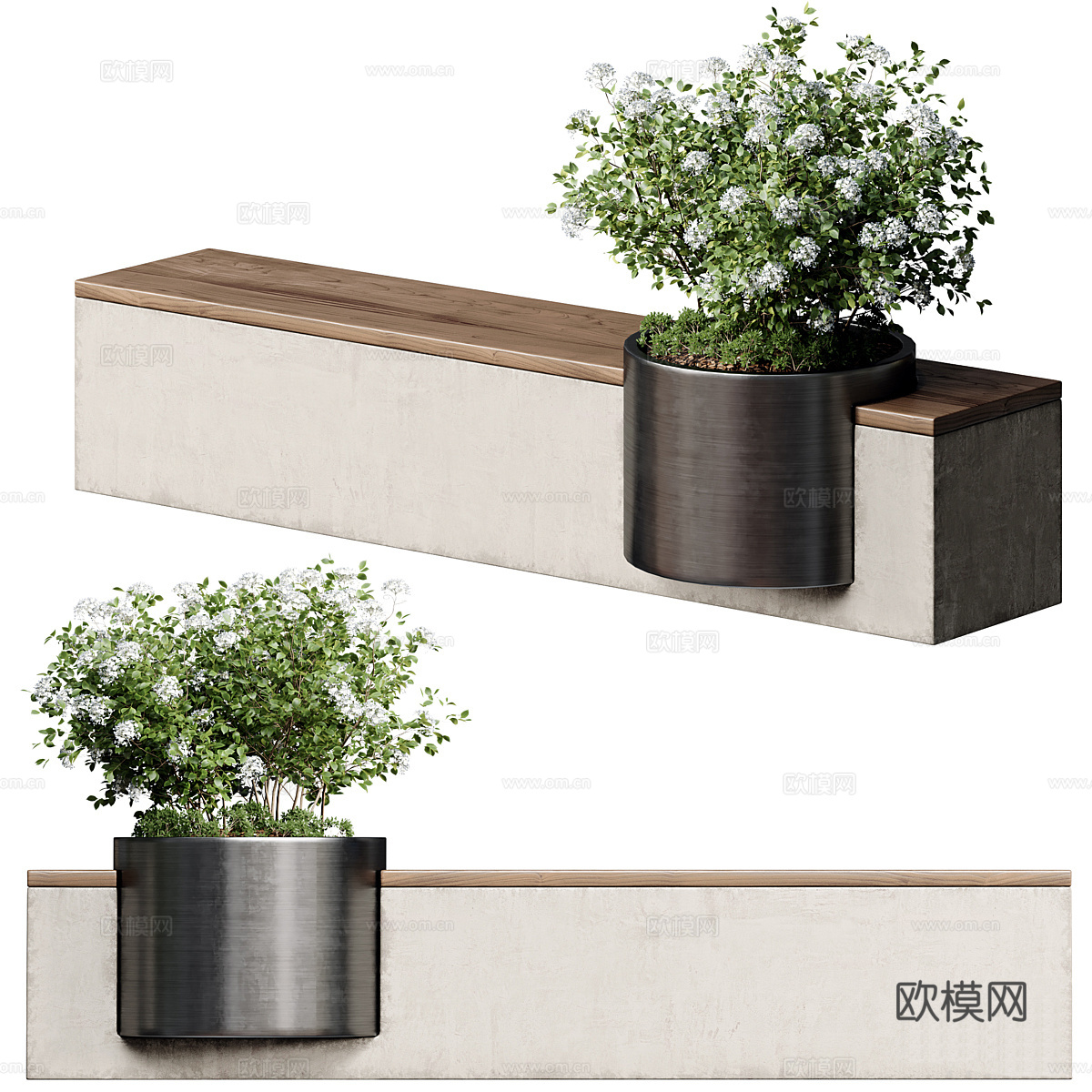 现代意式户外公园植物长凳3d模型