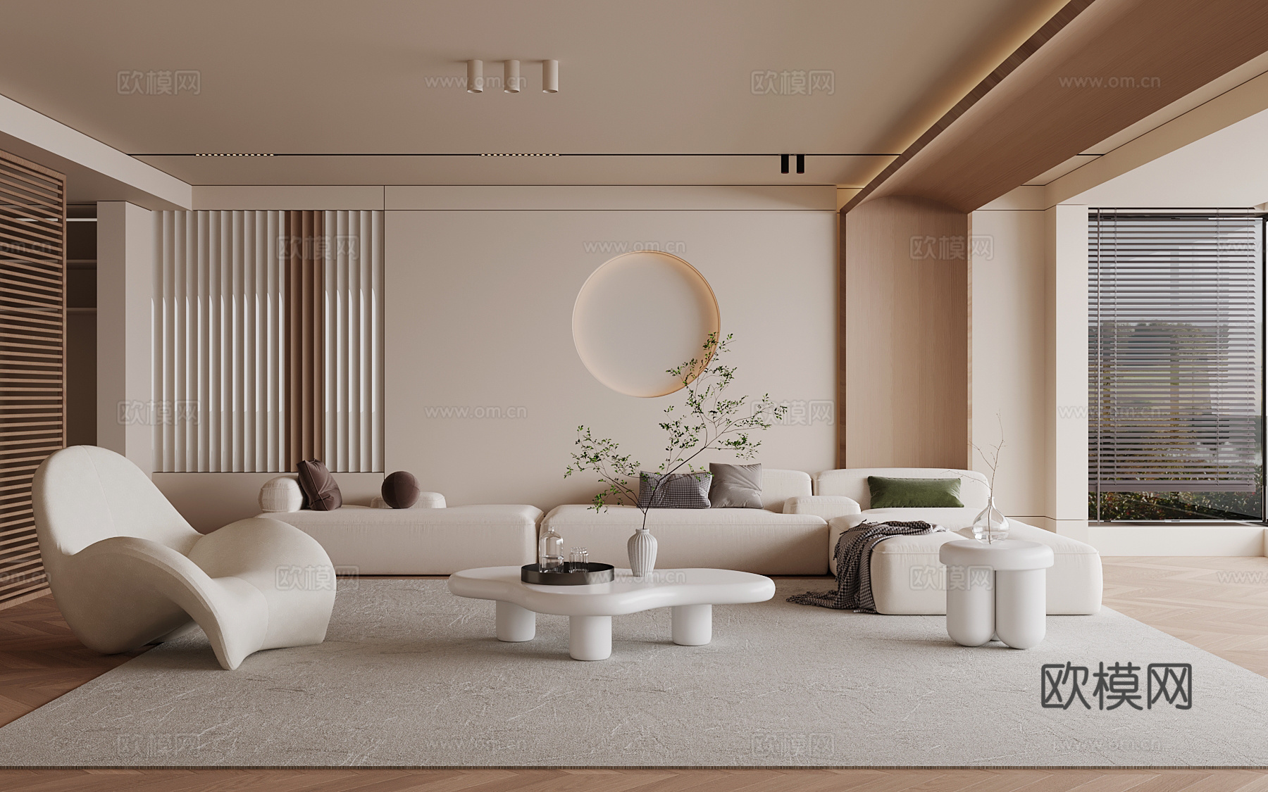 18现代奶油风客厅 沙发组合3d模型