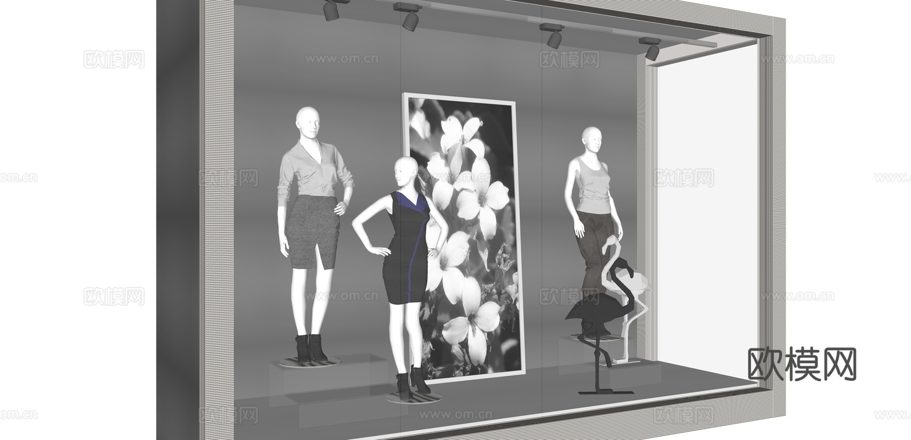 现代服装店橱柜su模型下载