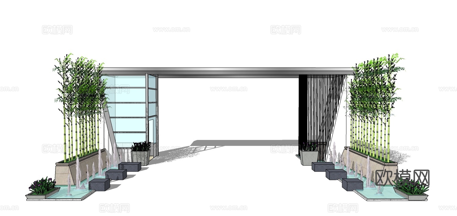 现代小区大门su模型下载