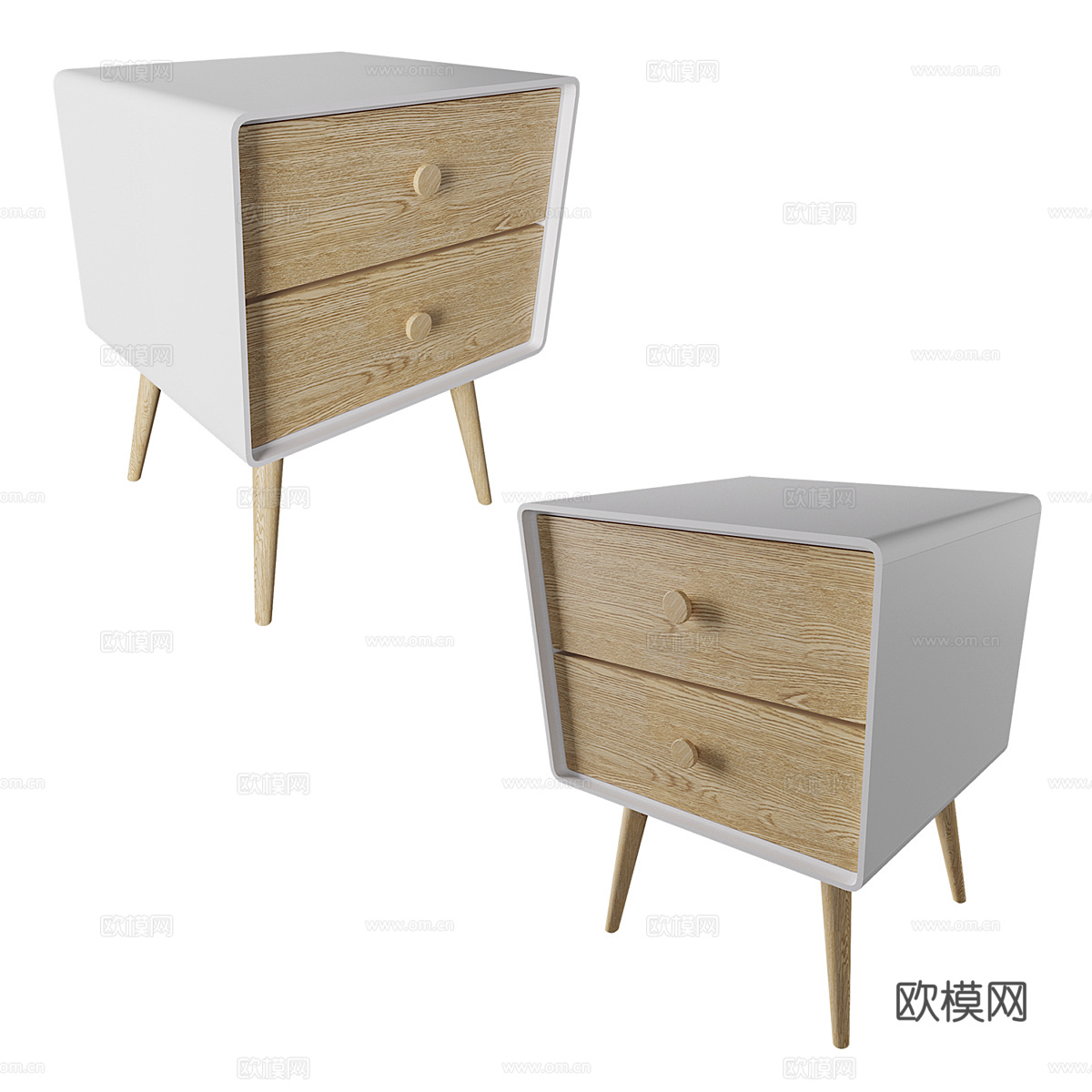 现代北欧原木床头柜3d模型