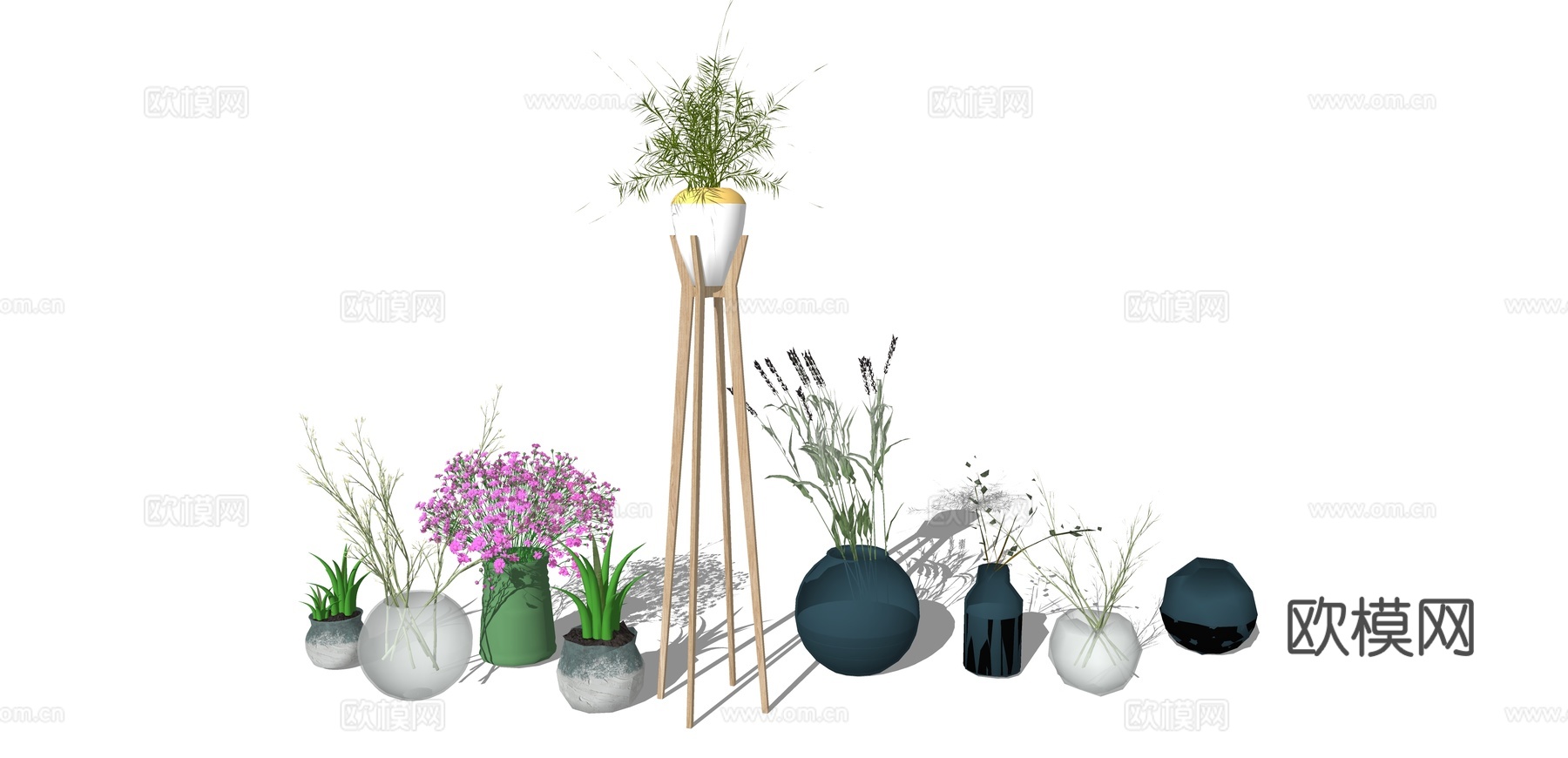 现代绿植盆栽su模型下载