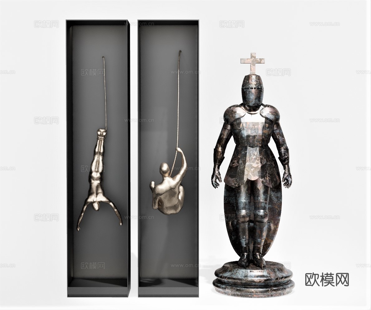 现代武士雕塑su模型下载
