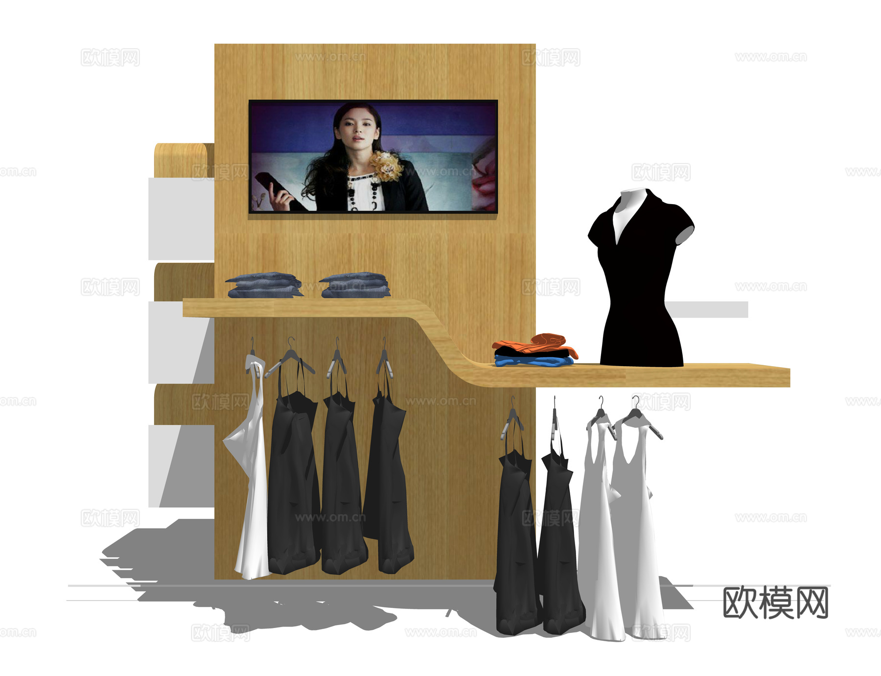 现代服装店展示架su模型下载