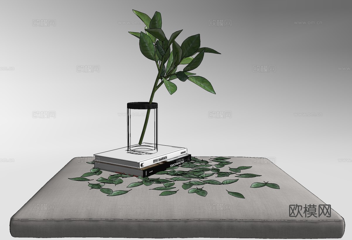 现代花瓶花卉书籍摆件su模型下载