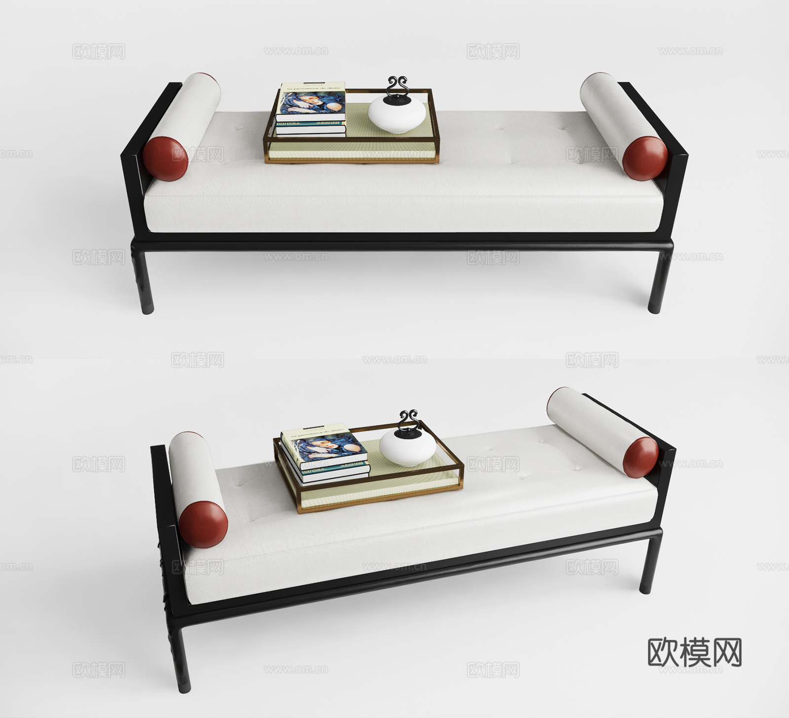 现代布艺床尾凳su模型下载