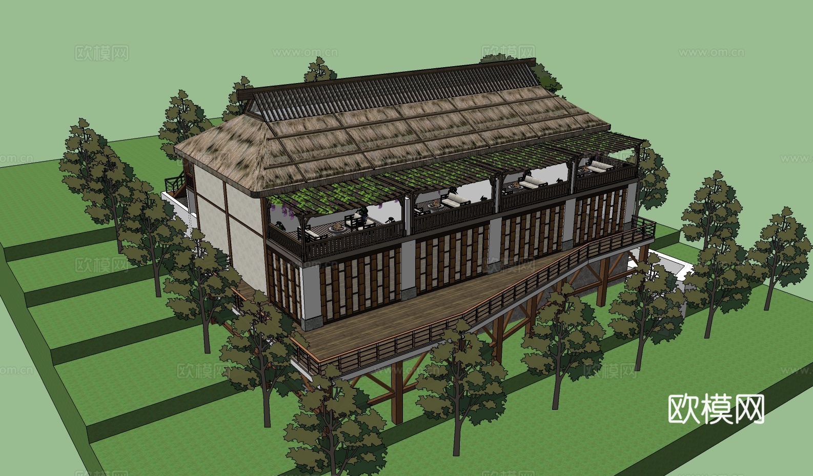 中式农家乐住宅su模型下载