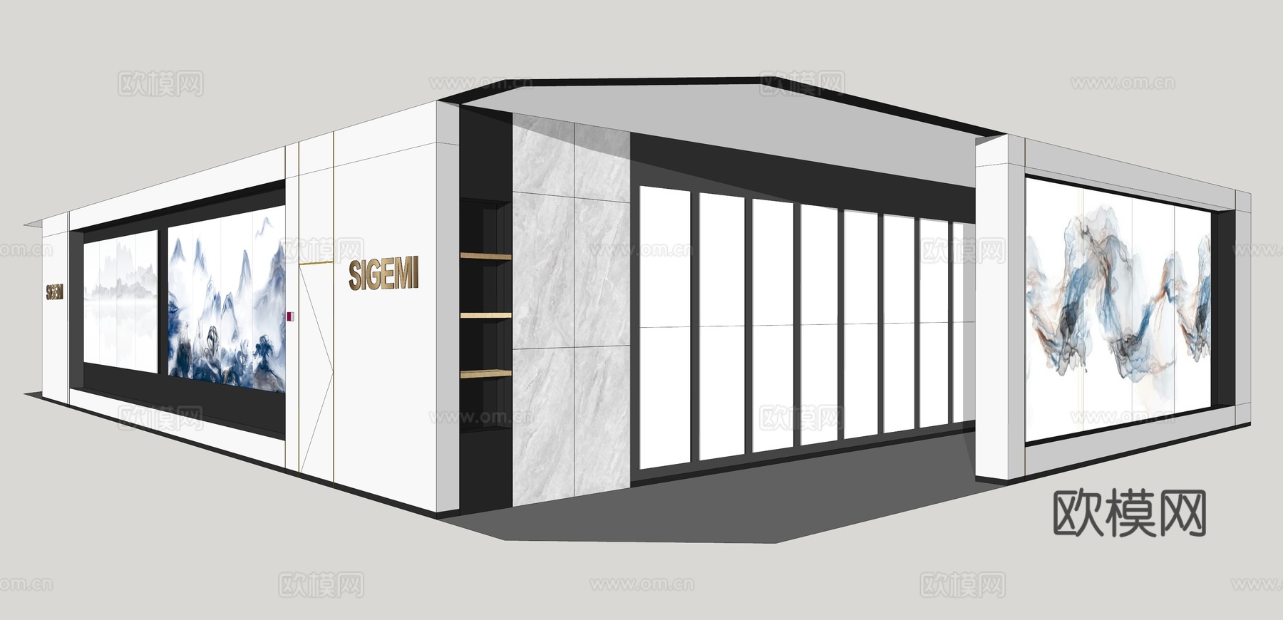 现代瓷砖展厅su模型下载