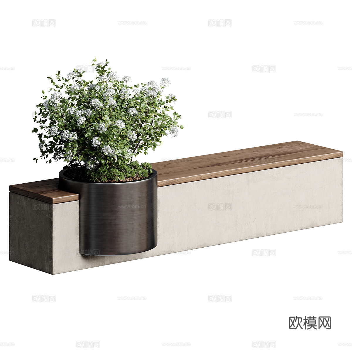 现代意式户外公园植物长凳3d模型