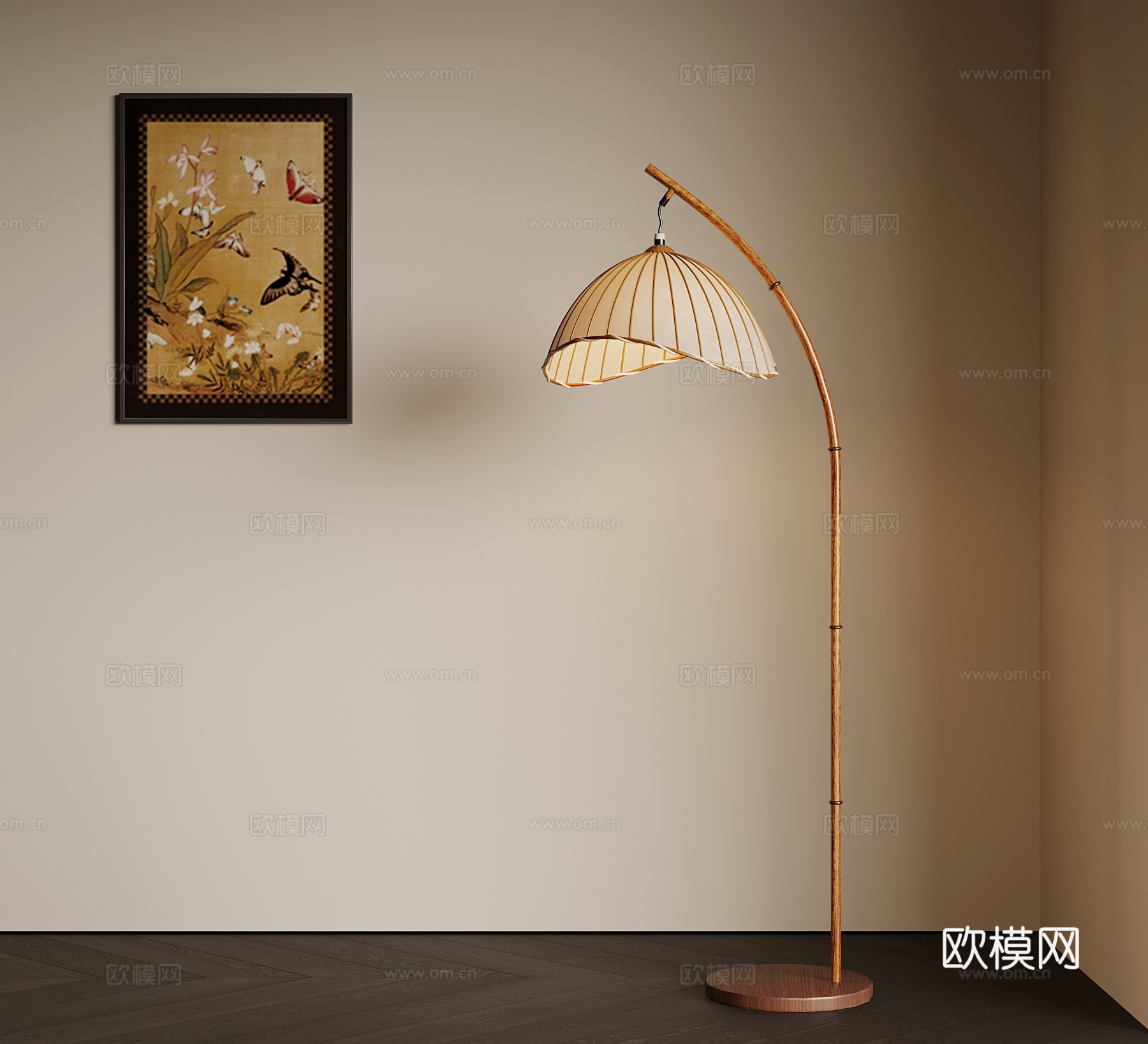 04中古风落地灯 挂画3d模型