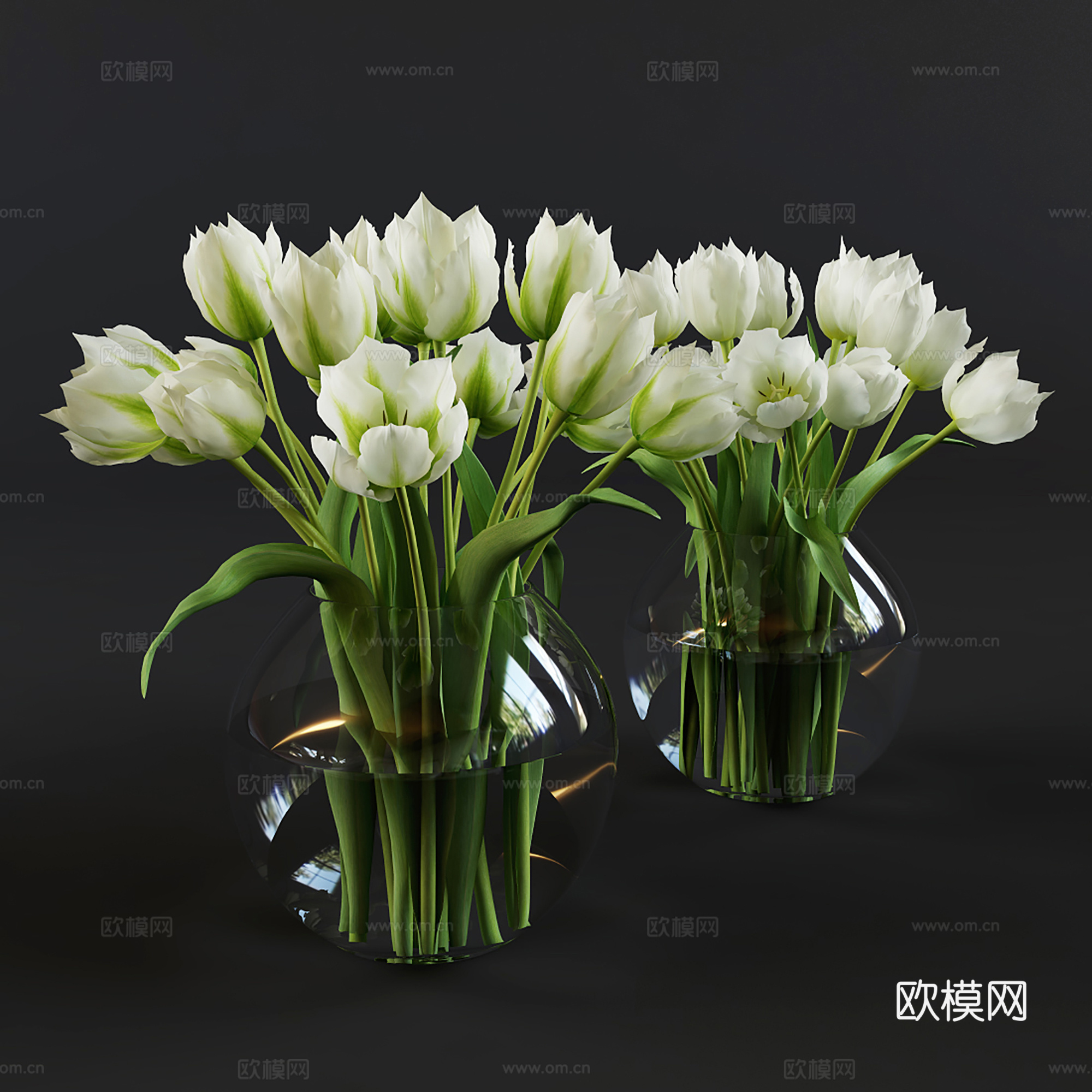 现代花瓶花艺  玻璃插花组合3d模型