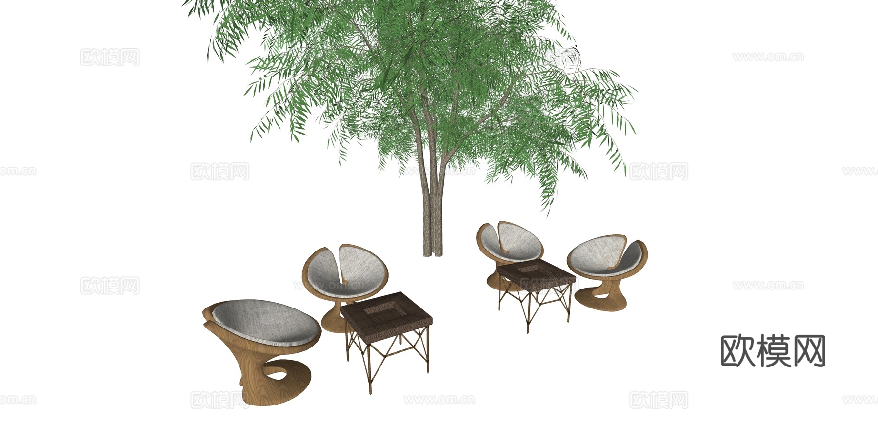 现代藤编户外休闲椅su模型下载下载（渲染图1）