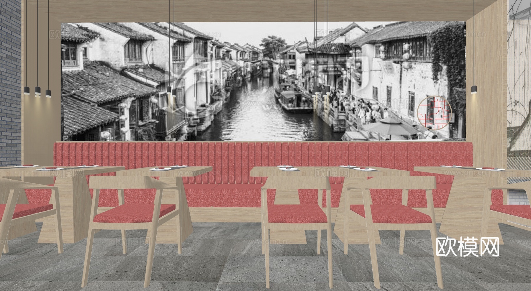 新中式中餐厅su模型下载