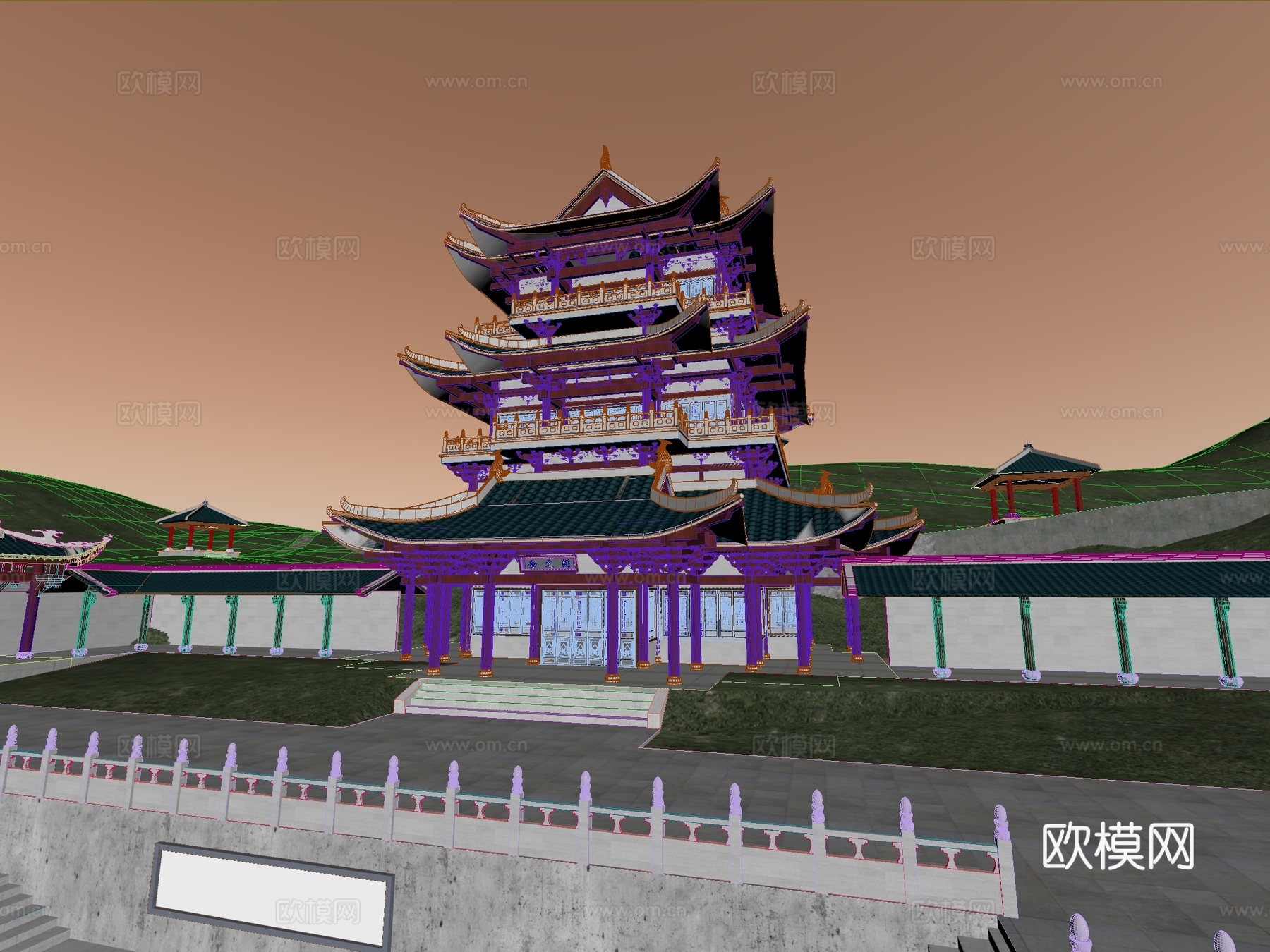 古建 斗拱 中式建筑 庙宇 寺庙 大殿 古镇3d模型
