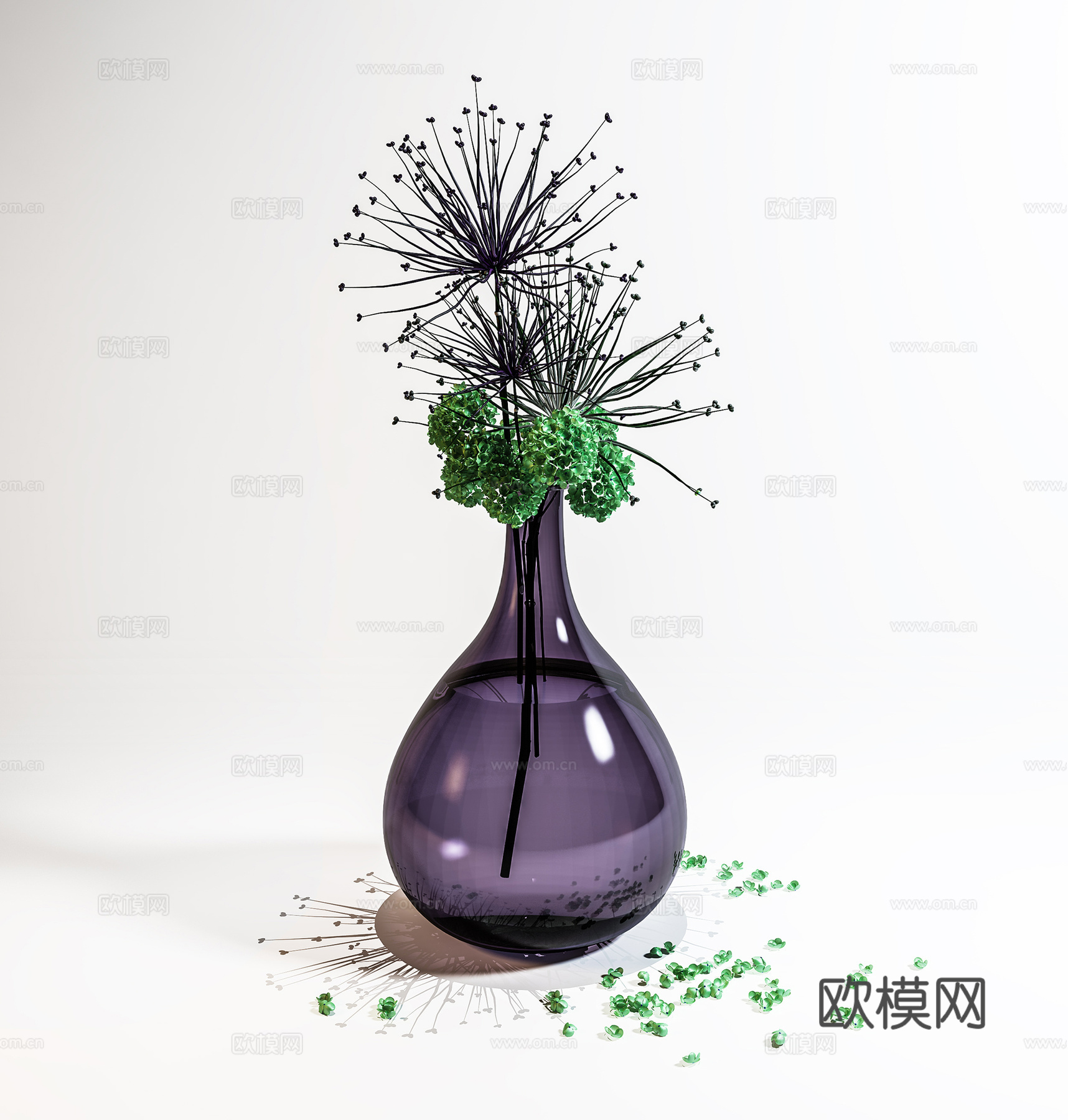 现代花瓶花艺  玻璃插花组合3d模型