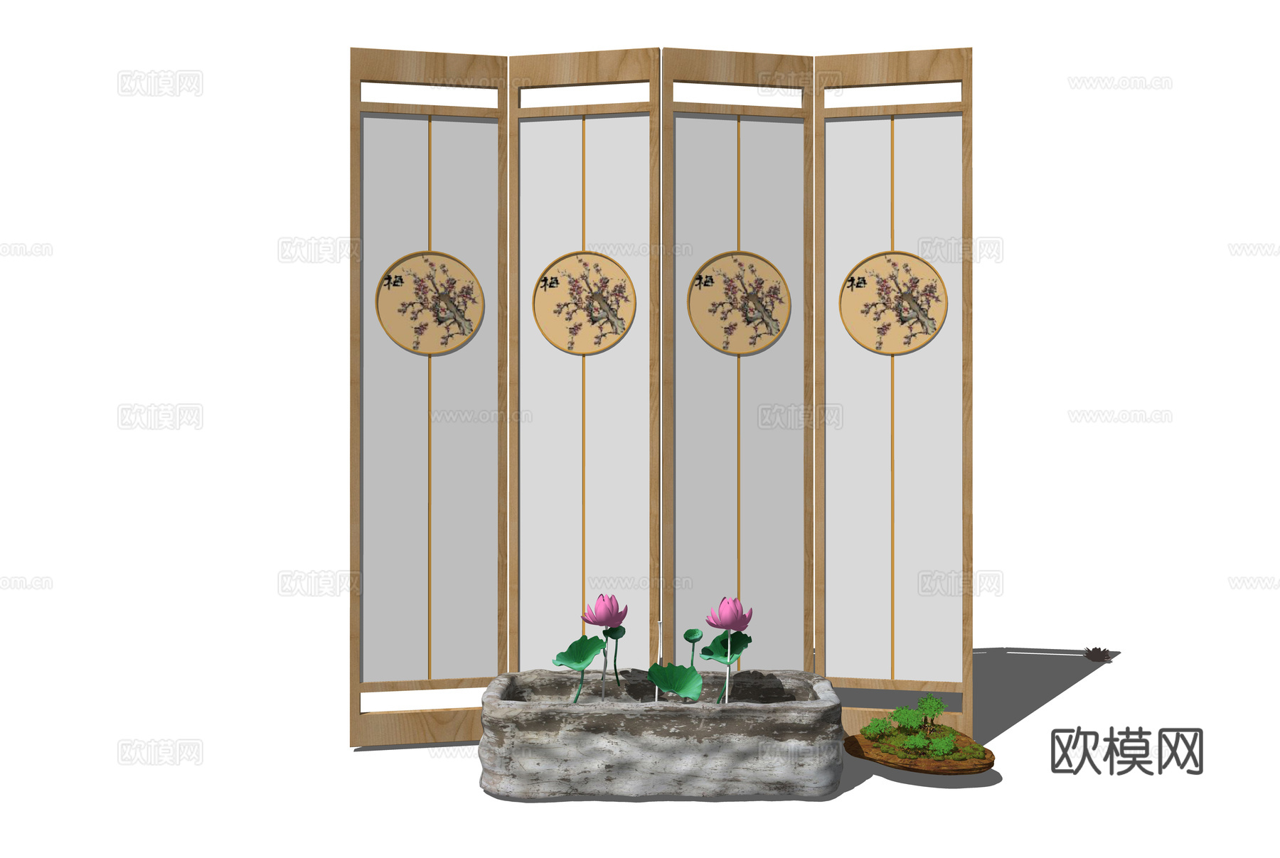 新中式屏风隔断su模型下载