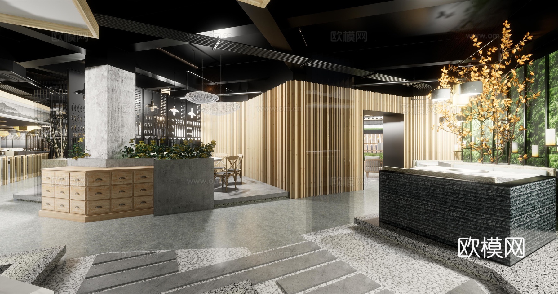 现代火锅店su模型下载