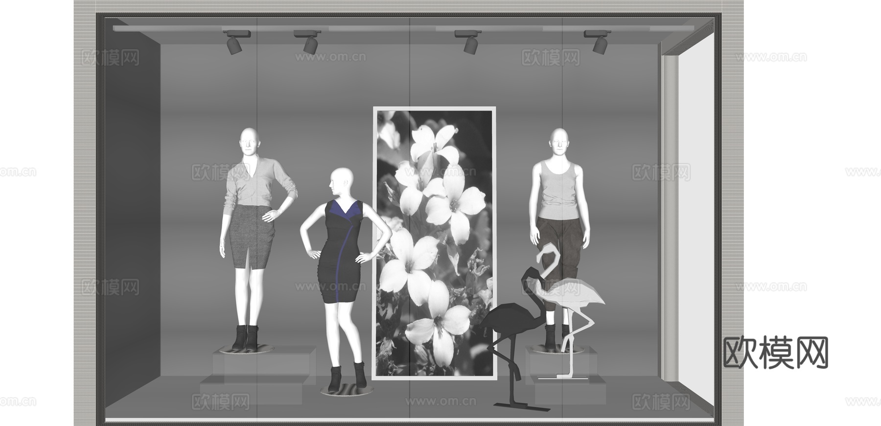 现代服装店橱柜su模型下载