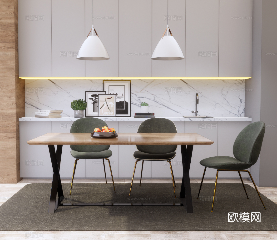 现代轻奢餐桌椅su模型下载