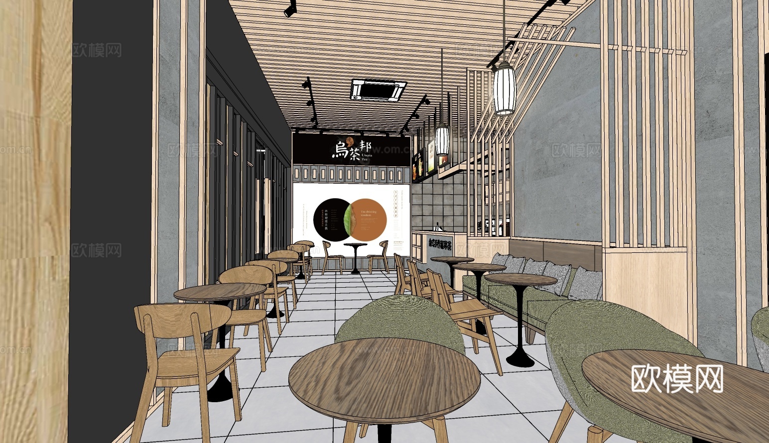 现代奶茶店su模型下载下载（渲染图2）
