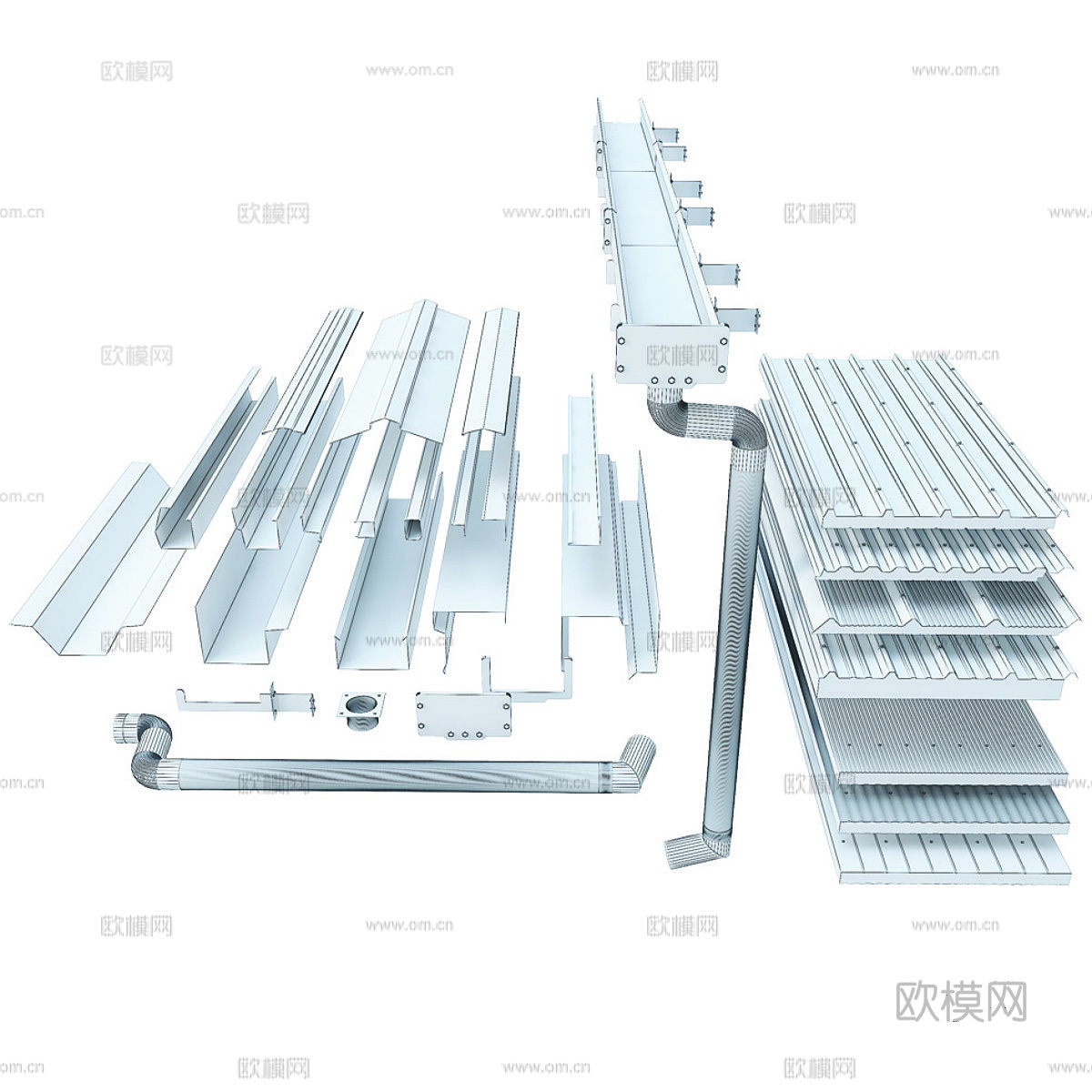 现代斜屋顶夹芯板构件3d模型