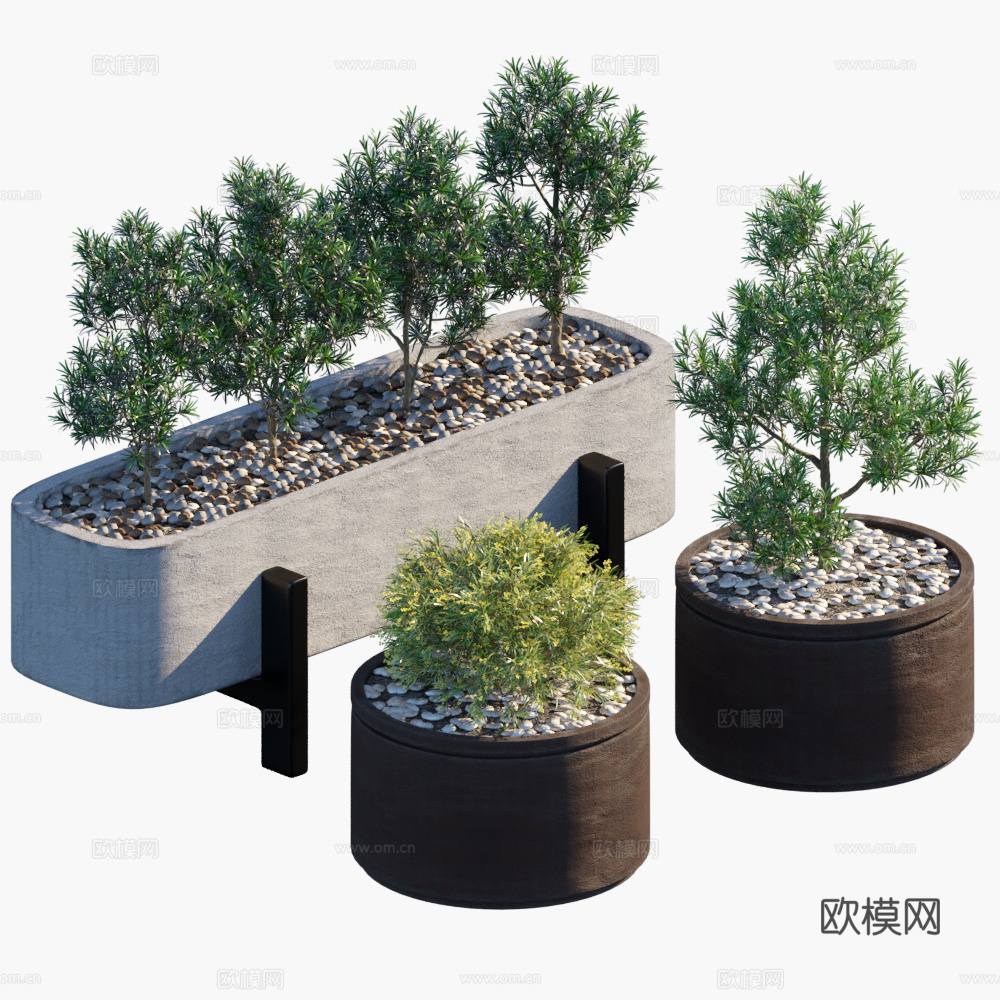 现代庭院绿植盆栽3d模型