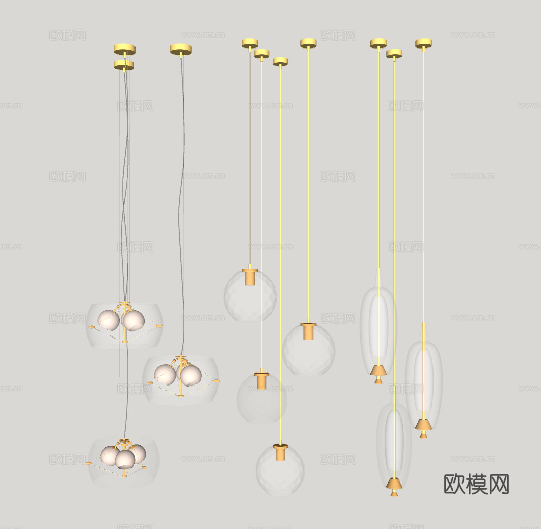 现代玻璃小吊灯su模型下载