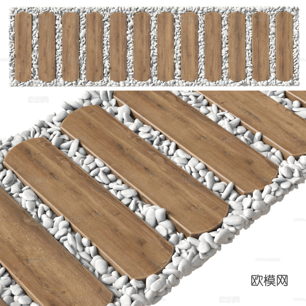 鹅卵石路 石头路面 景观小路 石铺路 木板小路3d模型