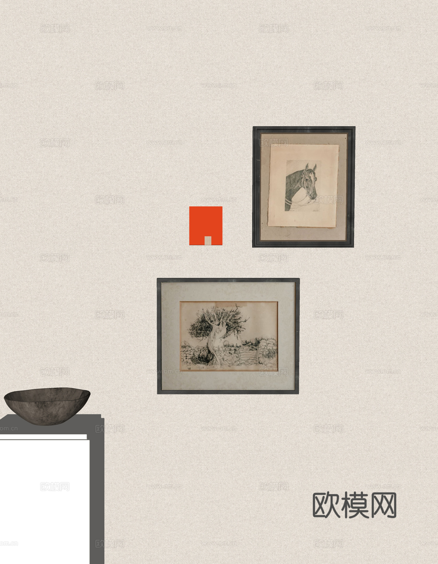 中古风挂画 复古挂画 挂画组合 黑白挂画 客厅挂画 侘寂挂画su模型