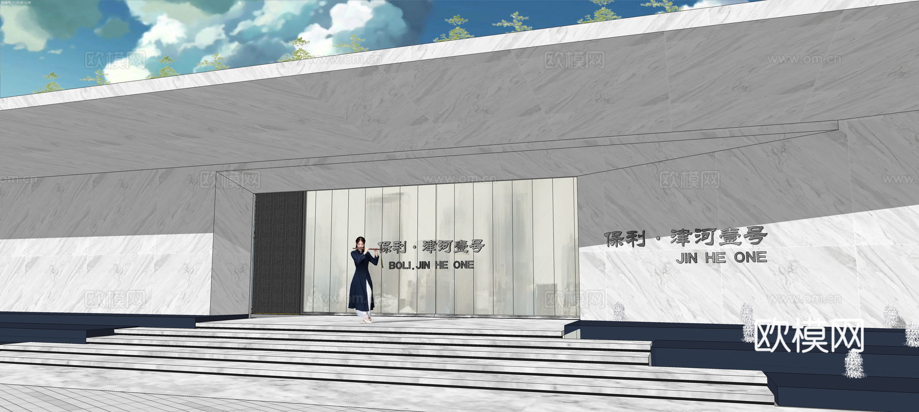 现代小区大门门头su模型下载