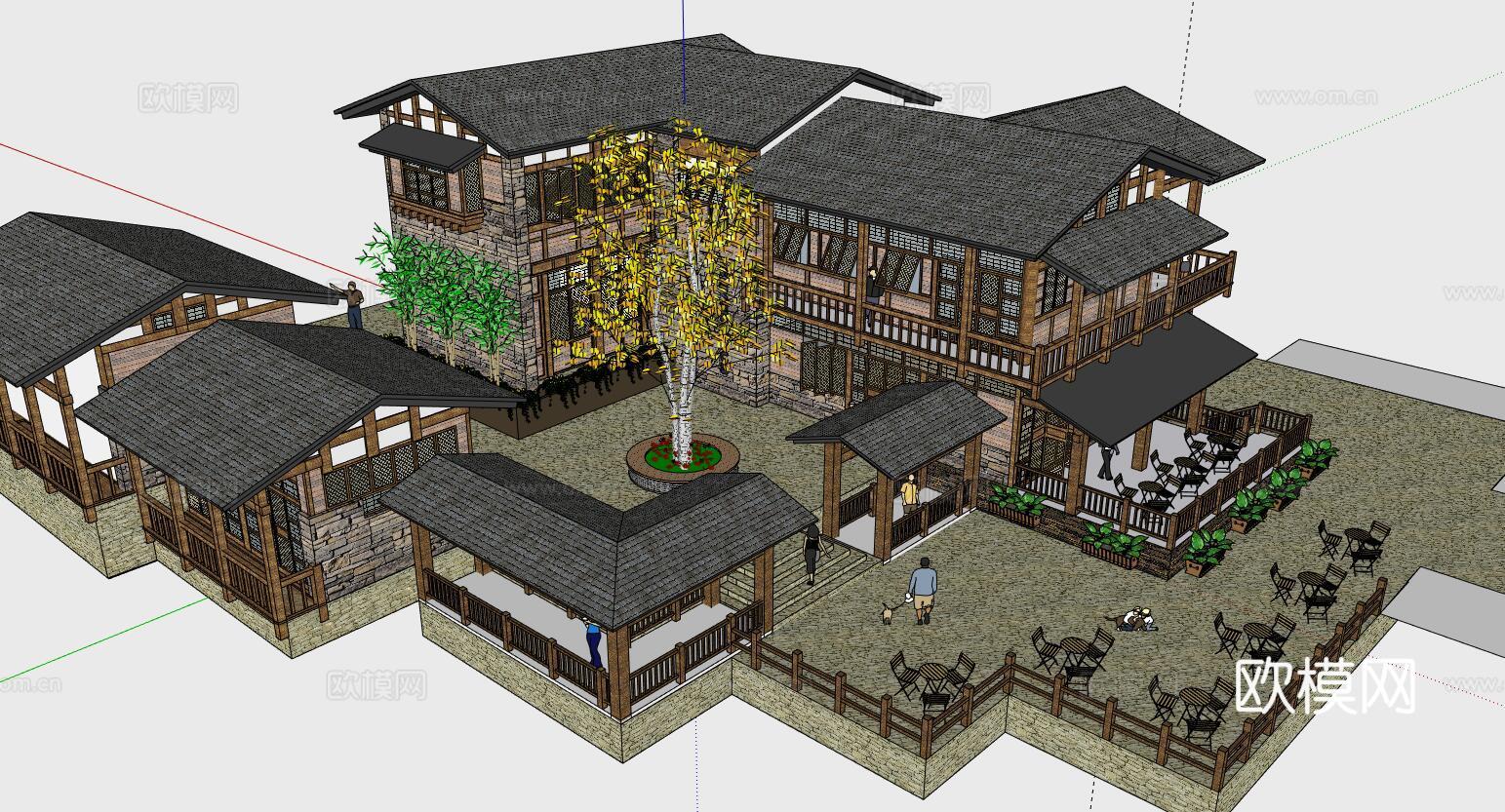 中式古建建筑su模型下载