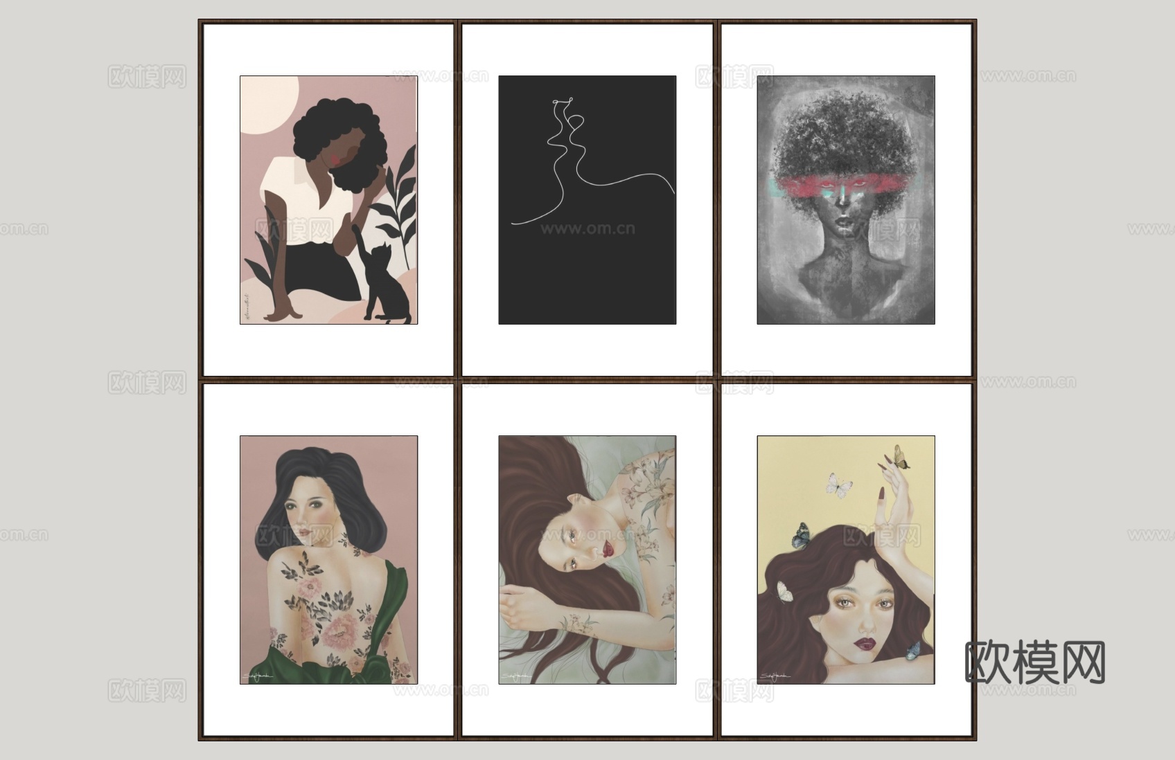 现代少女装饰画挂画su模型下载