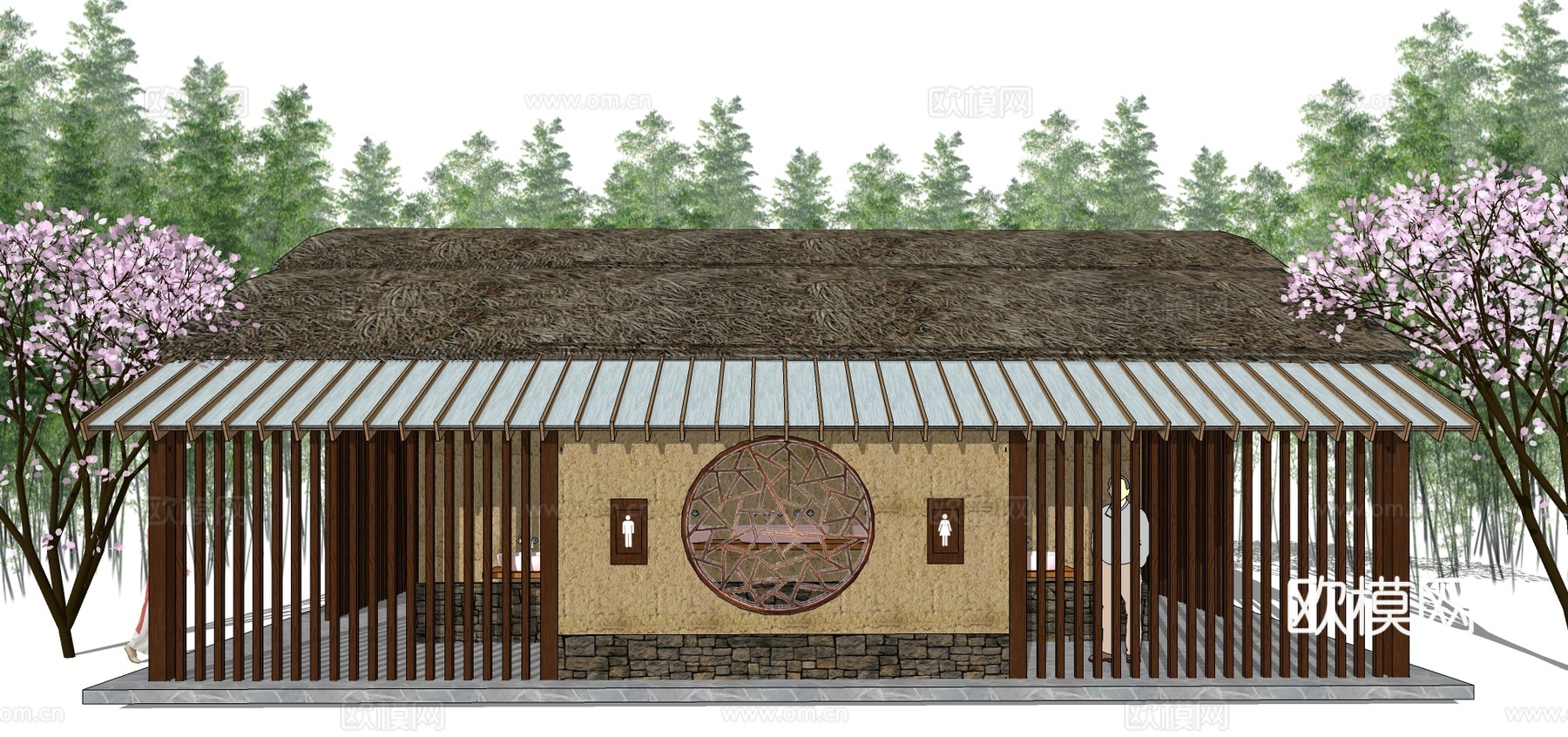 新中式公共厕所su模型下载